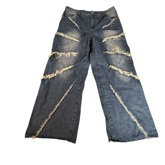 Manfinity XXL Men’s Distressed Wide Leg Jeans Heavy Shredding Streetwear Y2K - Picture 1 of 11